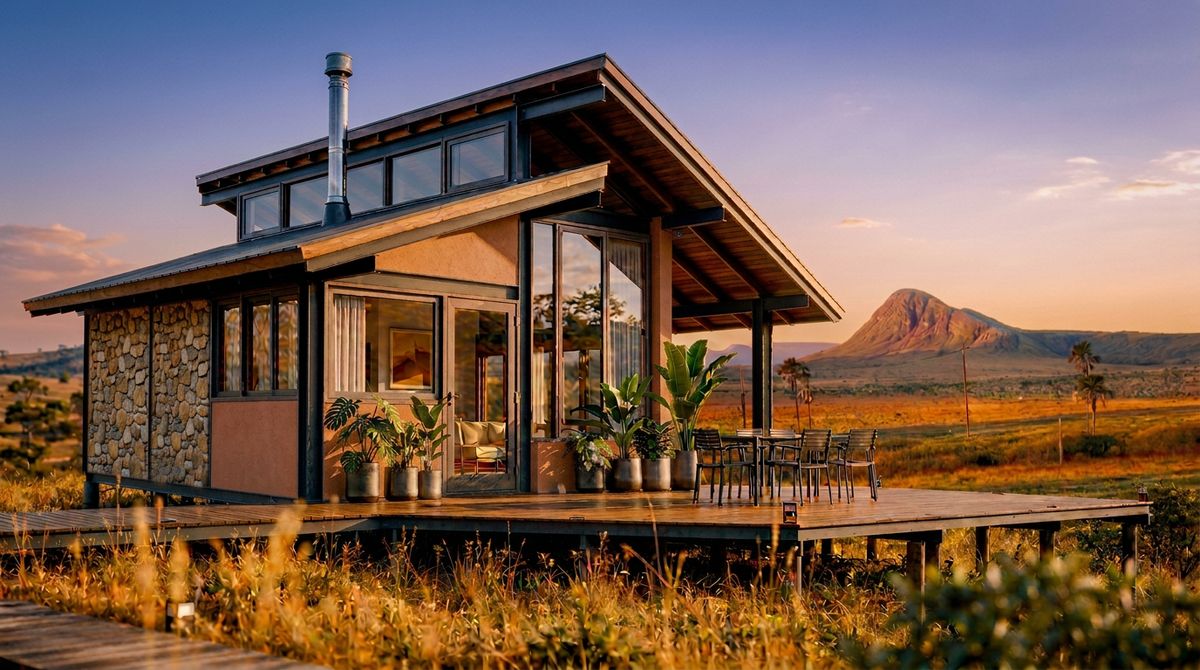 Casa da Linha Cerrado com varanda ampla ao entardecer