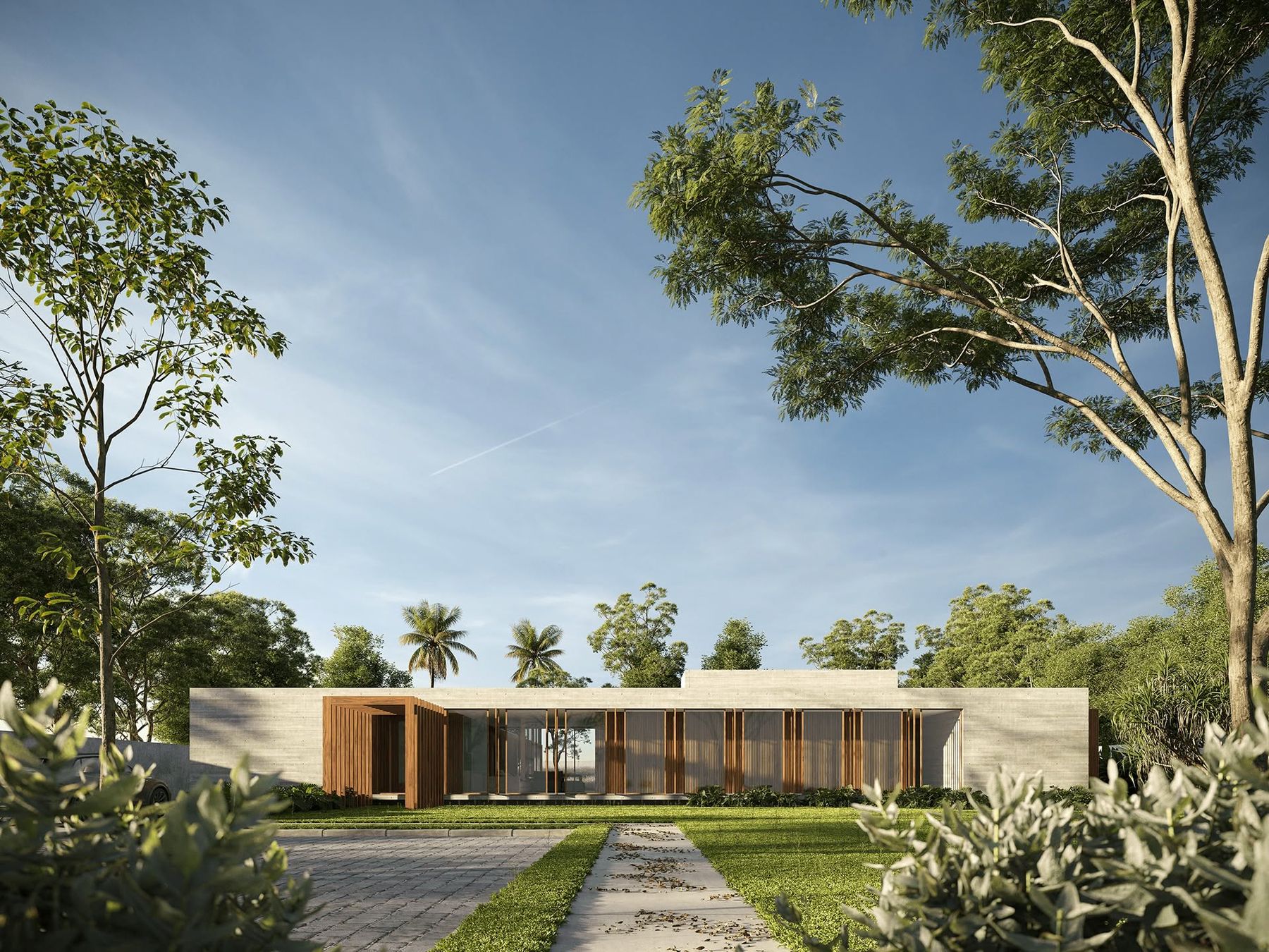 Residência modular implantada entre árvores do Cerrado
